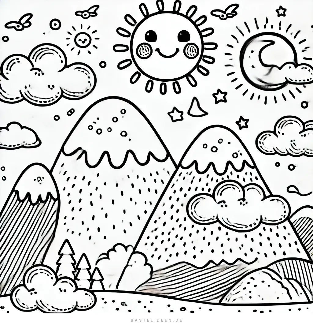 Sonne und Mond Über Friedlichen Bergen