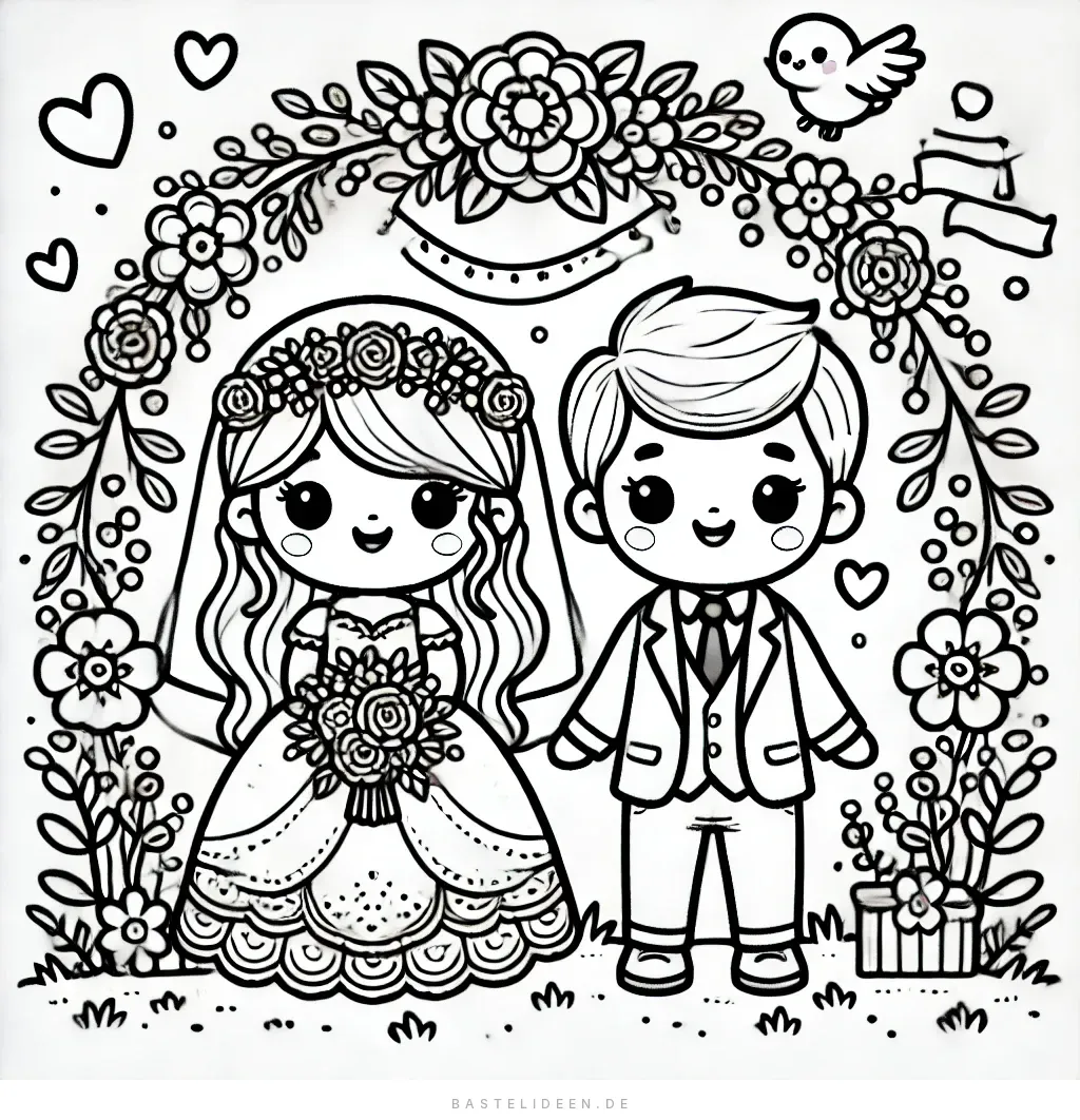 Cartoon Brautpaar bei der Hochzeitszeremonie