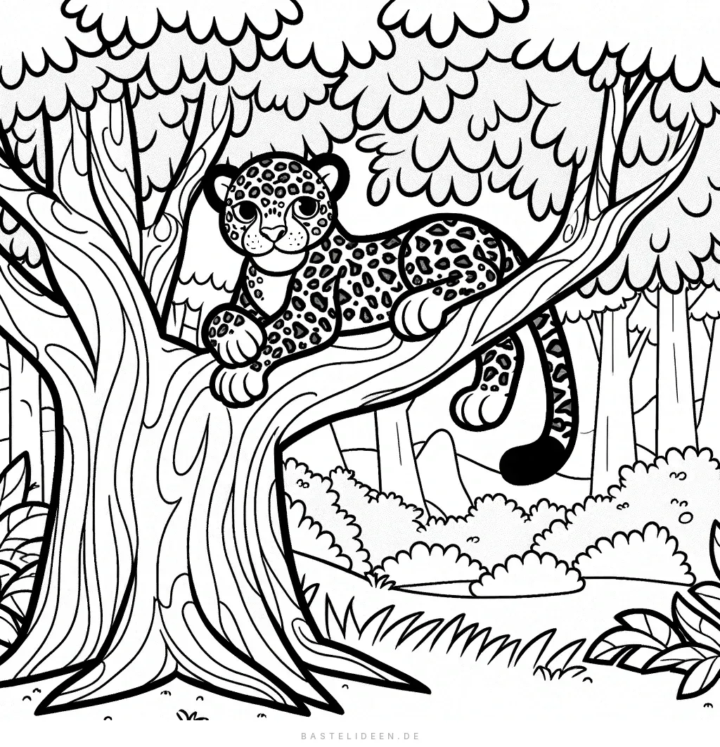 Jaguar liegt gemütlich auf einem Ast im Wald