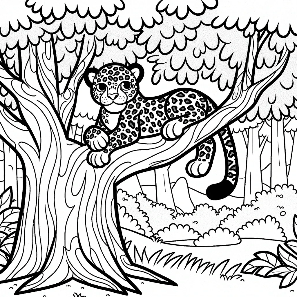 Jaguar liegt gemütlich auf einem Ast im Wald