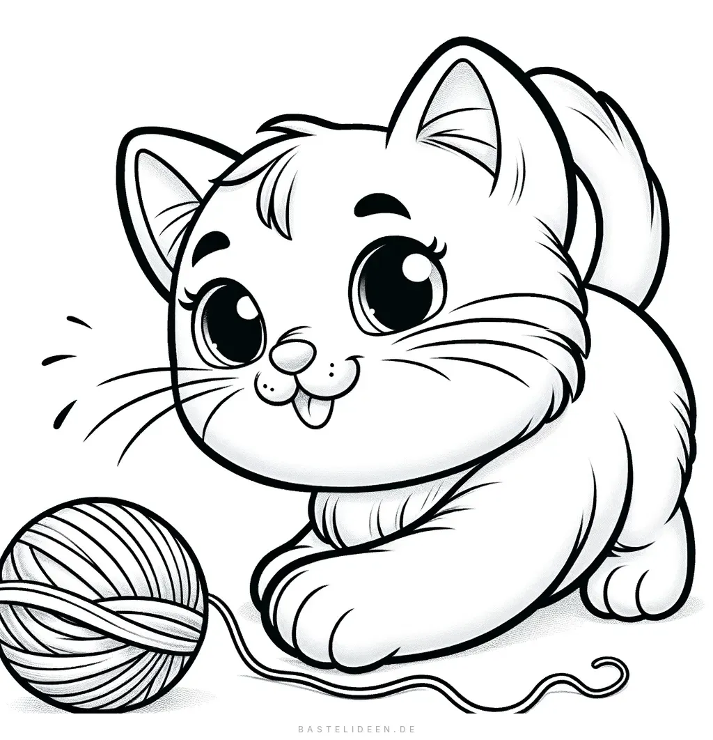 Verspieltes Kätzchen greift nach einem Wollknäuel