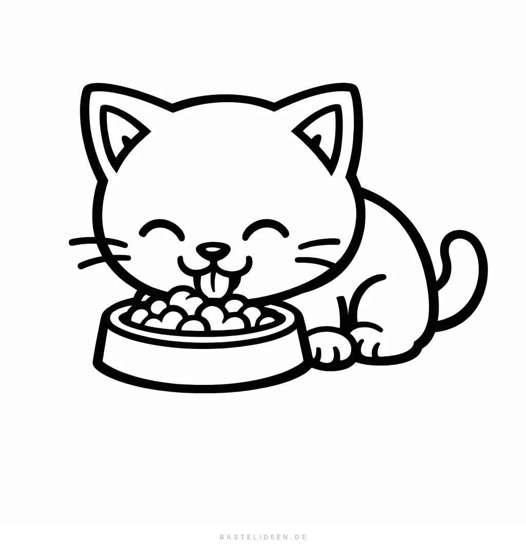 Fröhliches Kätzchen frisst aus einem Futternapf