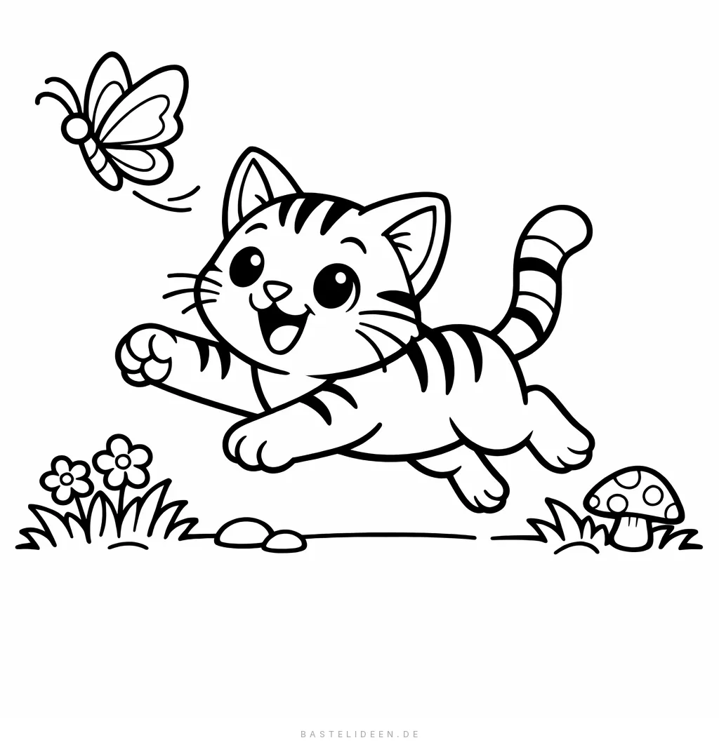 Energiegeladene Katze jagt spielerisch einen Schmetterling