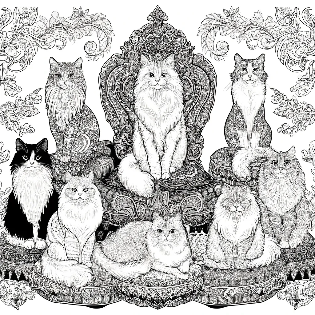 Königliche Katzen auf kunstvollen Kissen