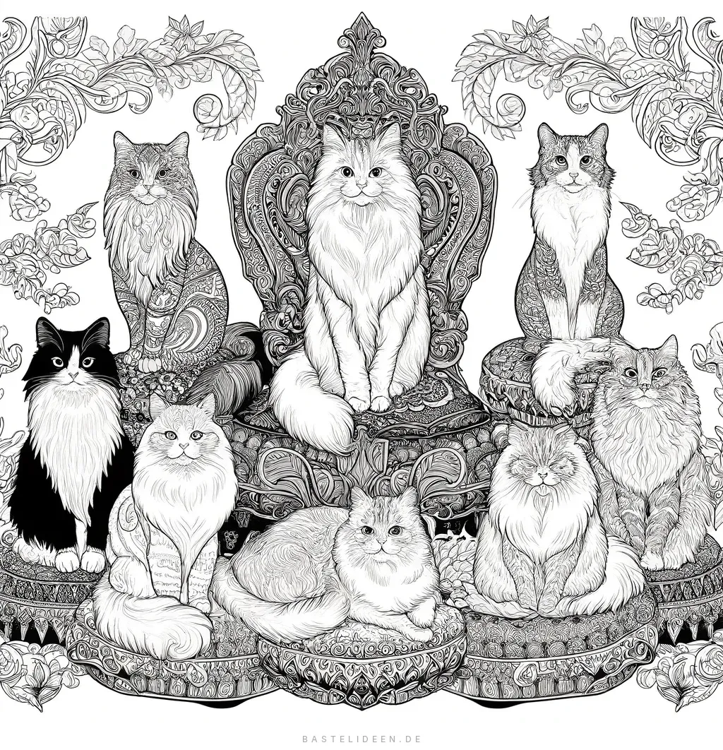 Königliche Katzen auf kunstvollen Kissen