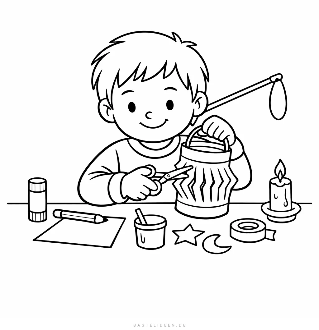 Kind bastelt eine Papierlaterne