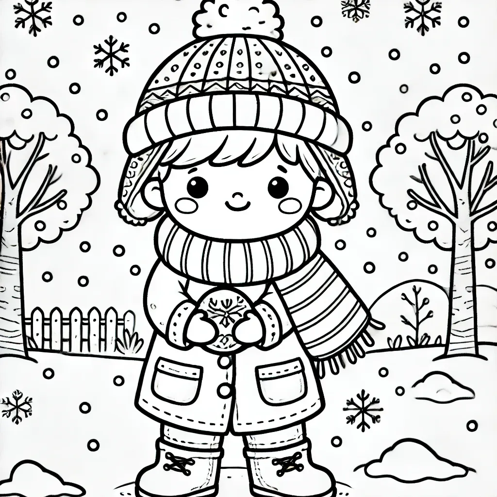 Kind mit Mütze und Schal hält Schneeball