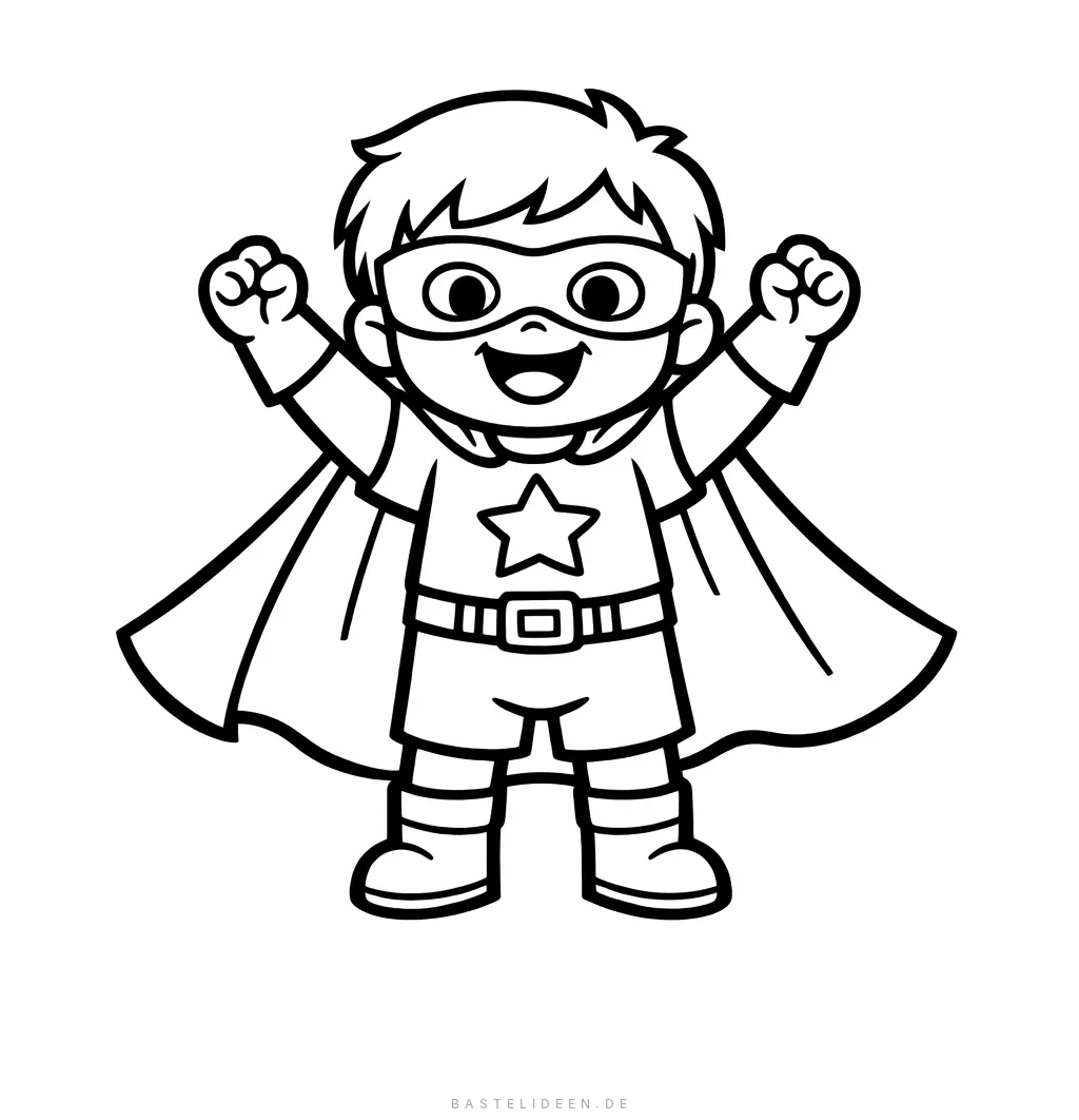 Kleines Kind im einfachen Superheldenkostüm mit Cape und Maske