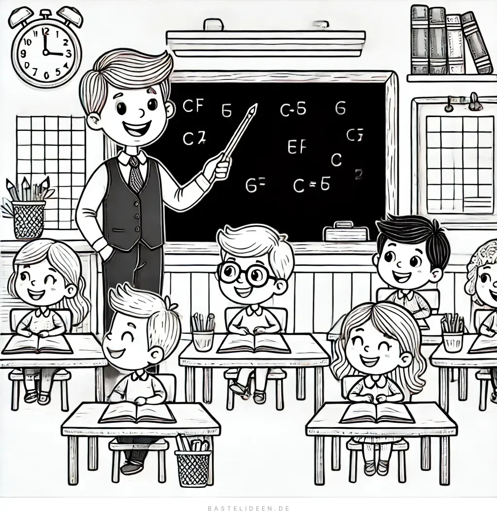 Lehrer erklärt vor Tafel im Klassenzimmer