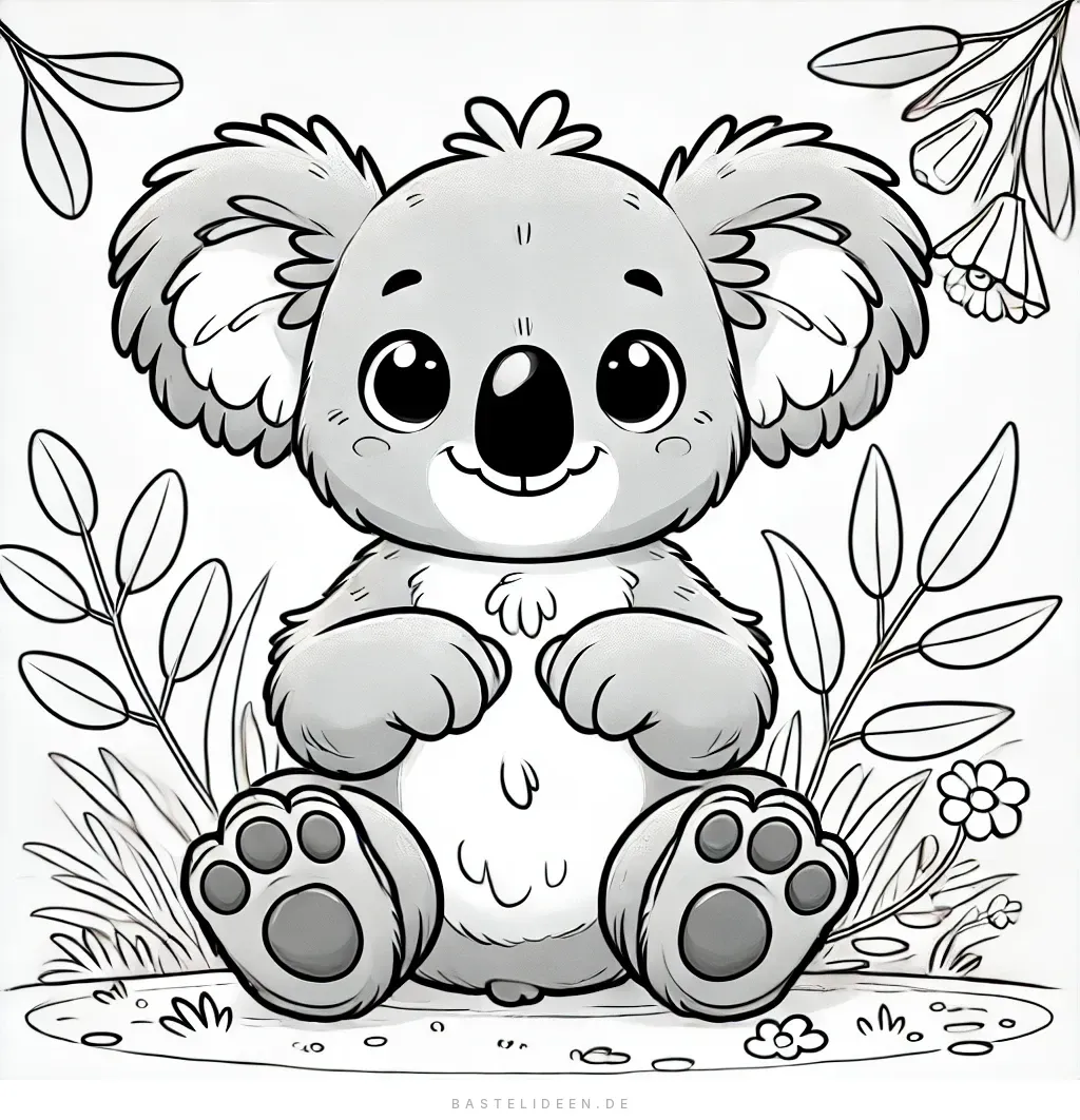 Fröhlicher Baby-Koala inmitten von Blumen