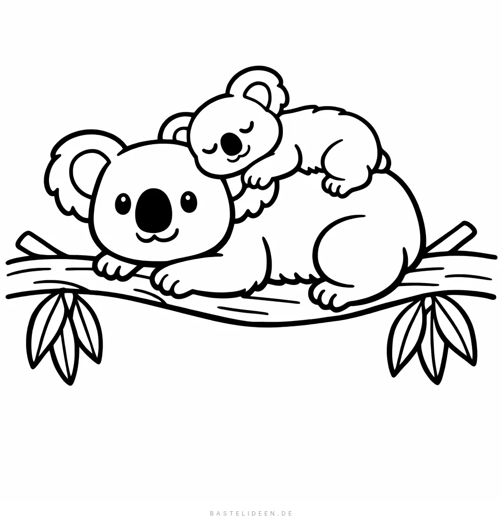 Niedliches Baby-Koala schläft auf dem Rücken seiner Mama