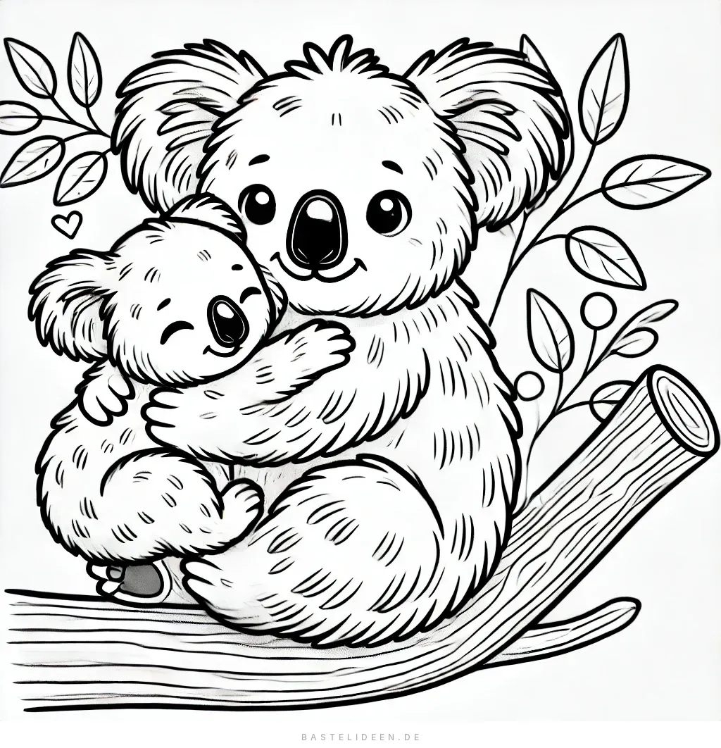 Herzerwärmendes Koala-Familienkuscheln Ausmalbild