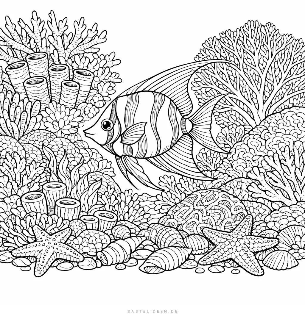 Detailliertes Korallenriff mit Fisch und Wasserpflanzen