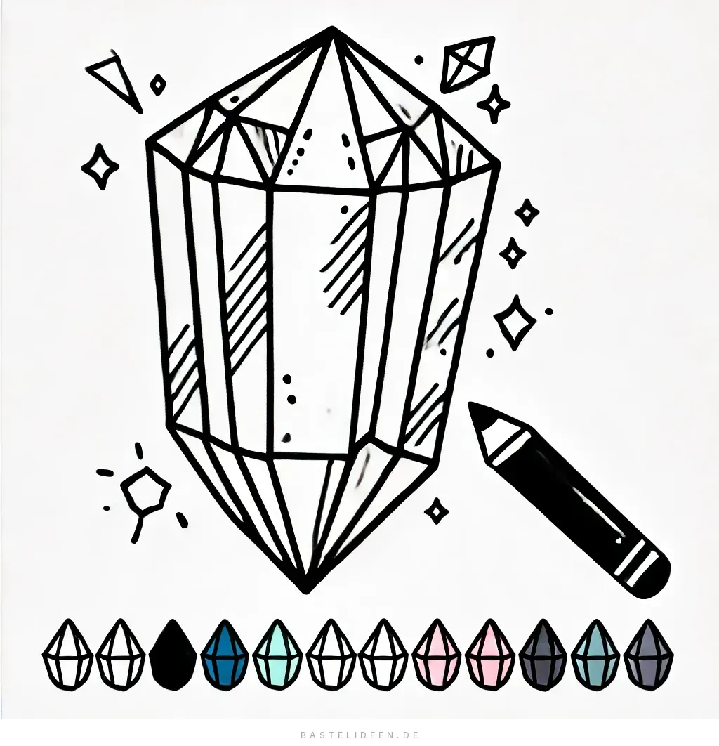 Kristall mit funkelnden Sternen und geometrischen Formen