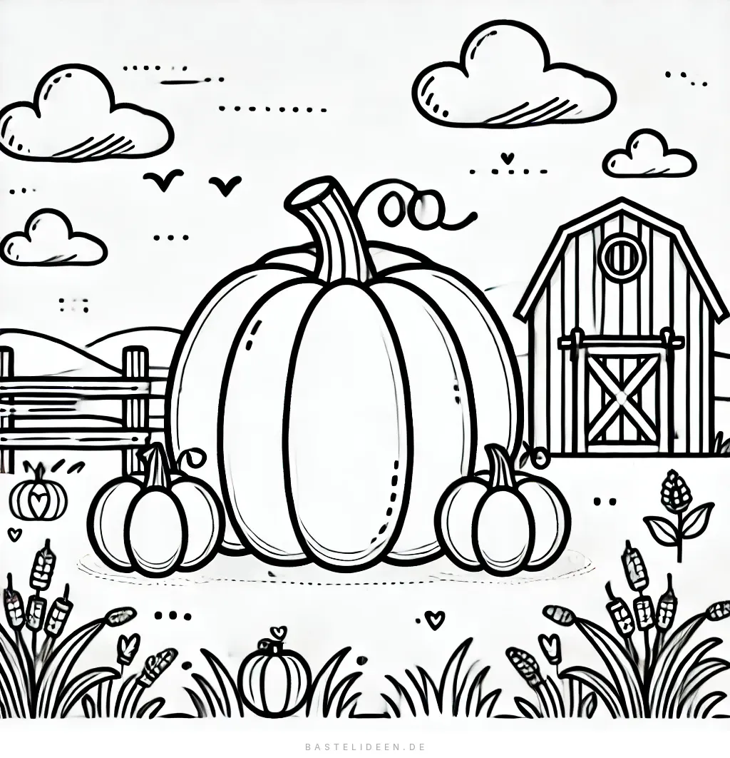 Kürbis-Ausmalvorlage im Bauernhof-Stil
