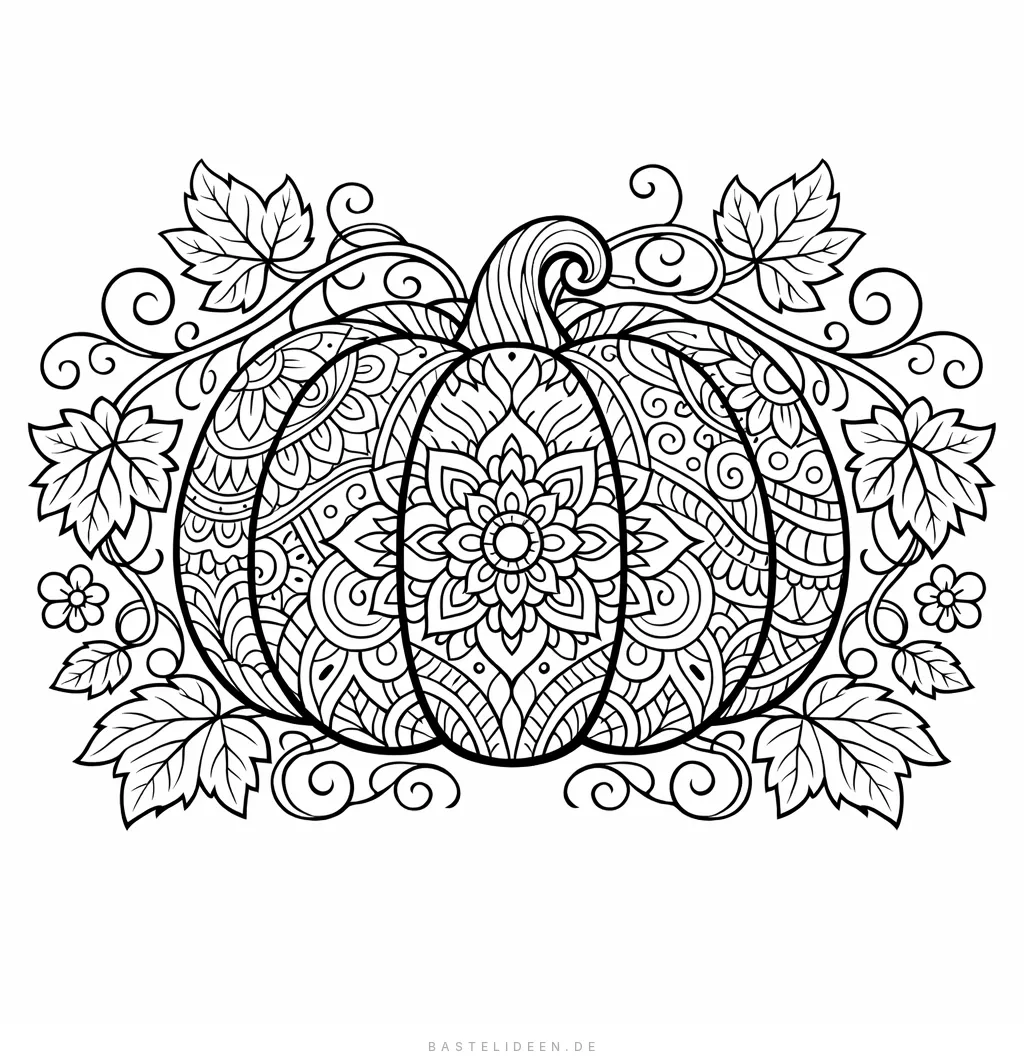 Kürbis mit floralen Ranken und dekorativen Blattmustern