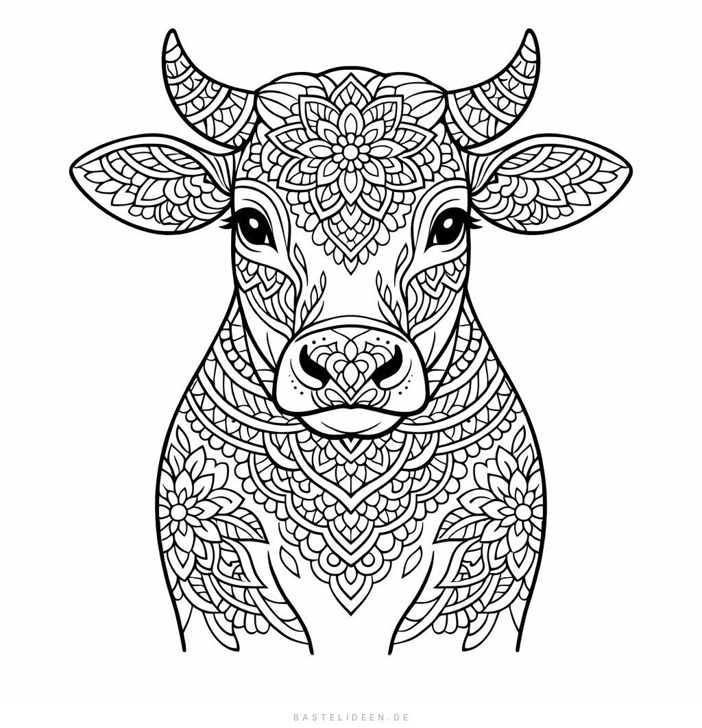 Kunstvolles Mandala-Muster in Kuhform mit symmetrischen Details