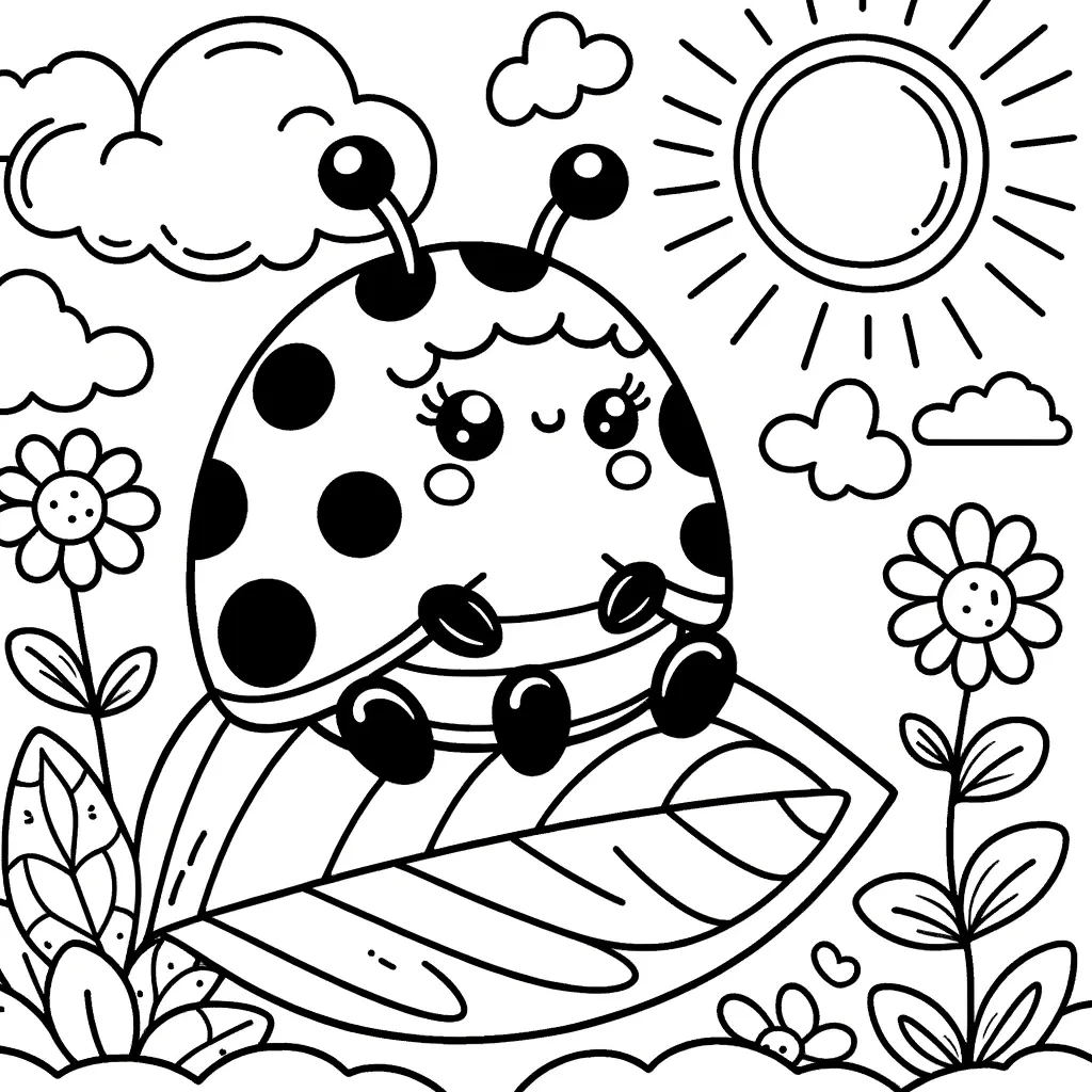 Verspielter Marienkäfer unter Blumen und Wolken