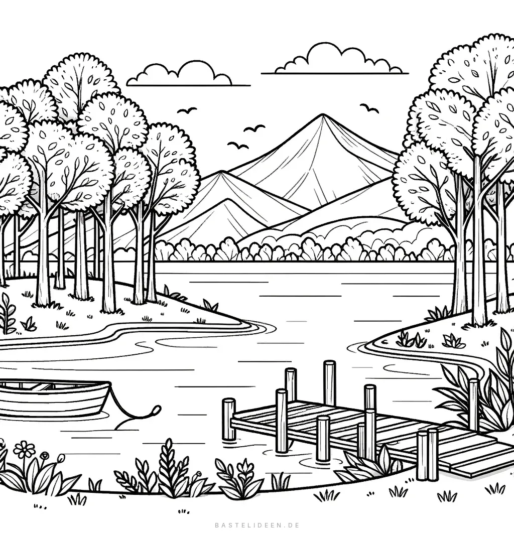 Steg führt zu einem ruhigen Bergsee