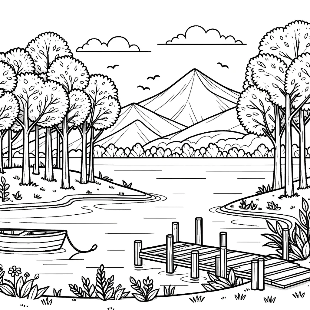 Steg führt zu einem ruhigen Bergsee