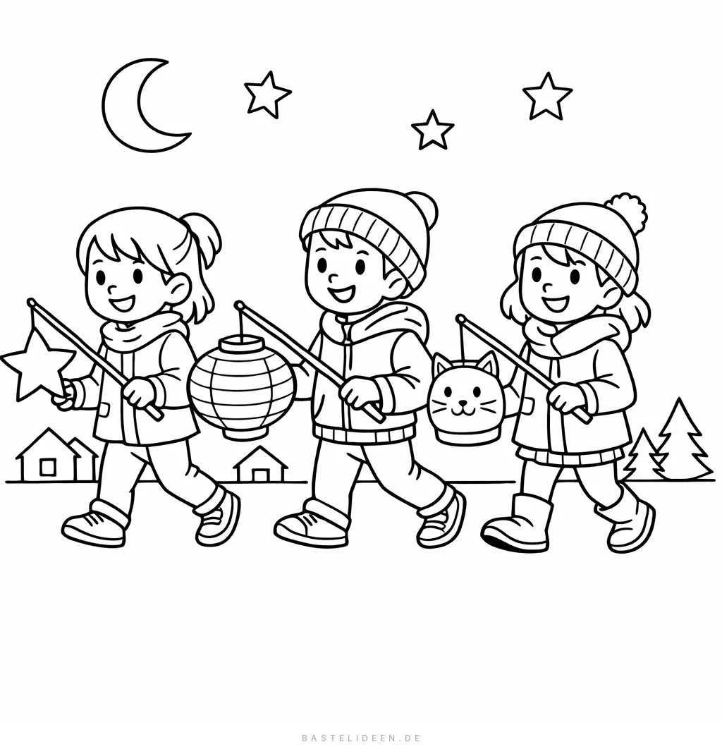 Kinder laufen mit bunten Laternen im Umzug