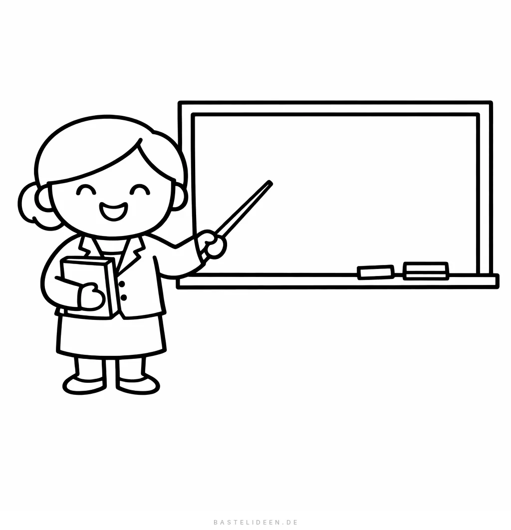 Freundliche Lehrerin steht an der Tafel