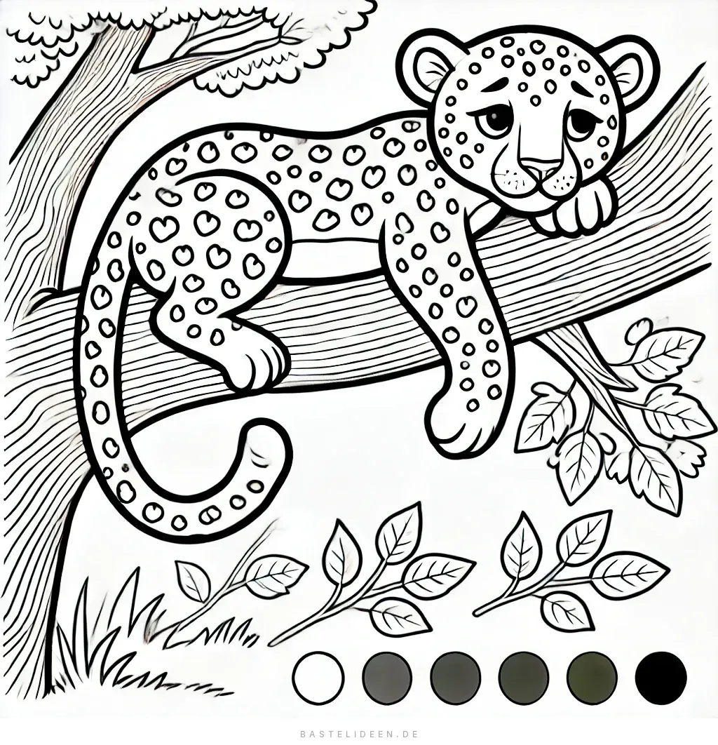 Ruhender Leopard liegt entspannt auf einem Ast