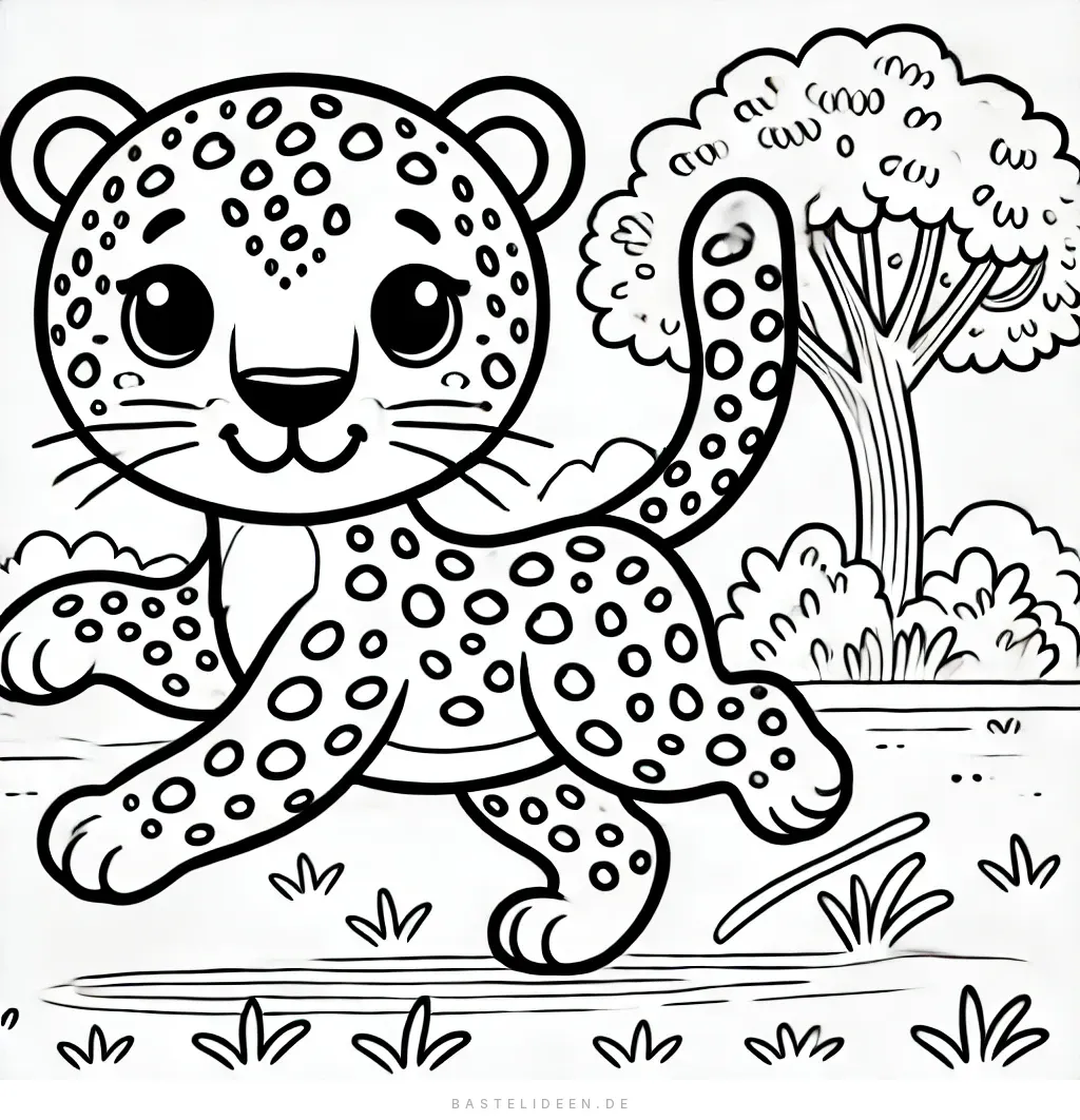 Gefleckter Leopard rennt fröhlich über eine Wiese