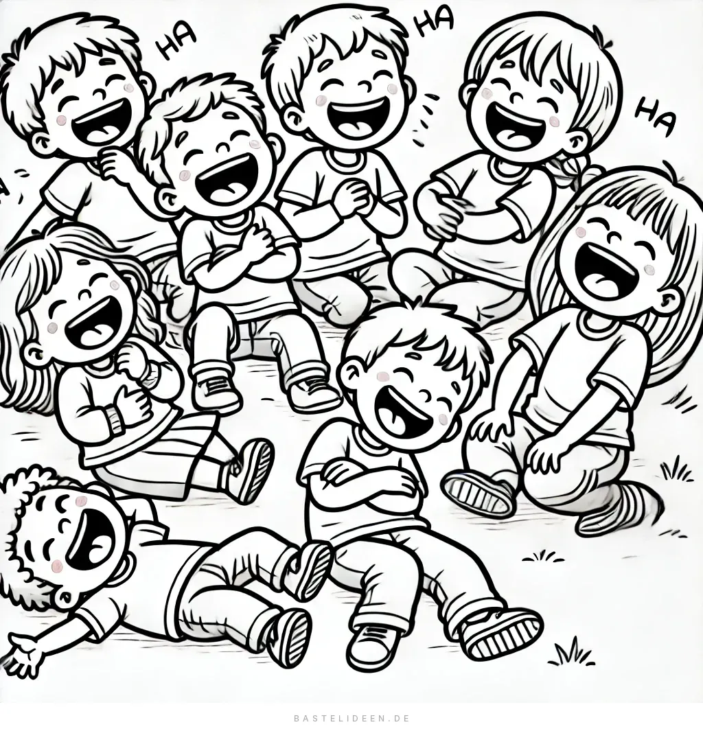 Gruppe von Kindern sitzt zusammen und lacht herzlich