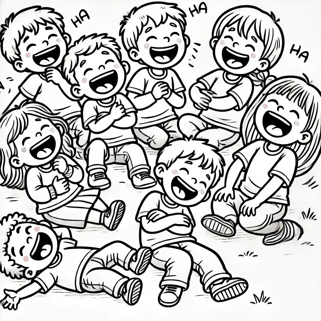 Gruppe von Kindern sitzt zusammen und lacht herzlich