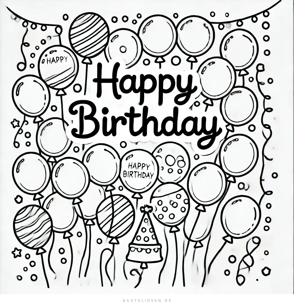 Luftballons mit Happy Birthday Schriftzug und Konfetti