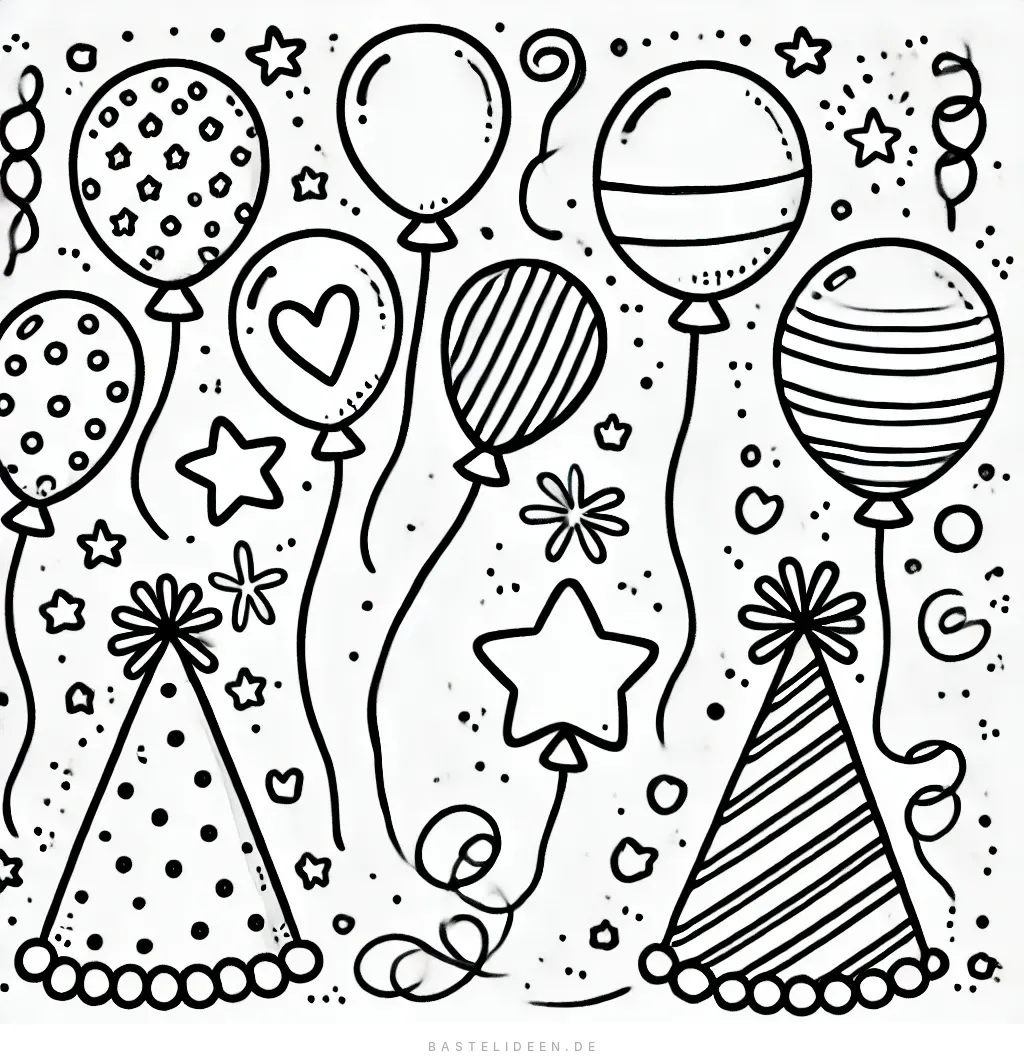 Luftballons, Sterne und Partyhüte für eine Feier
