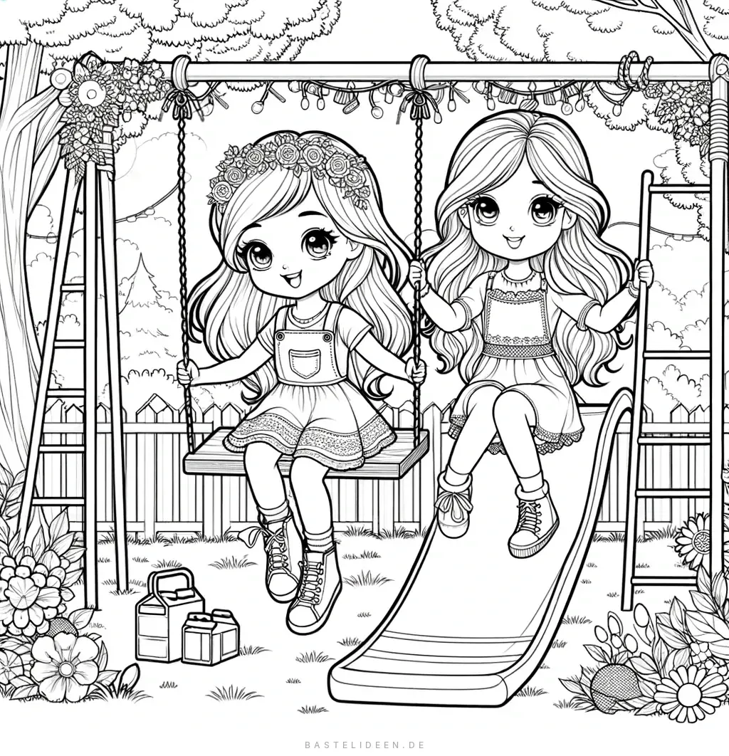 Mädchen auf Schaukel und Rutsche im Park