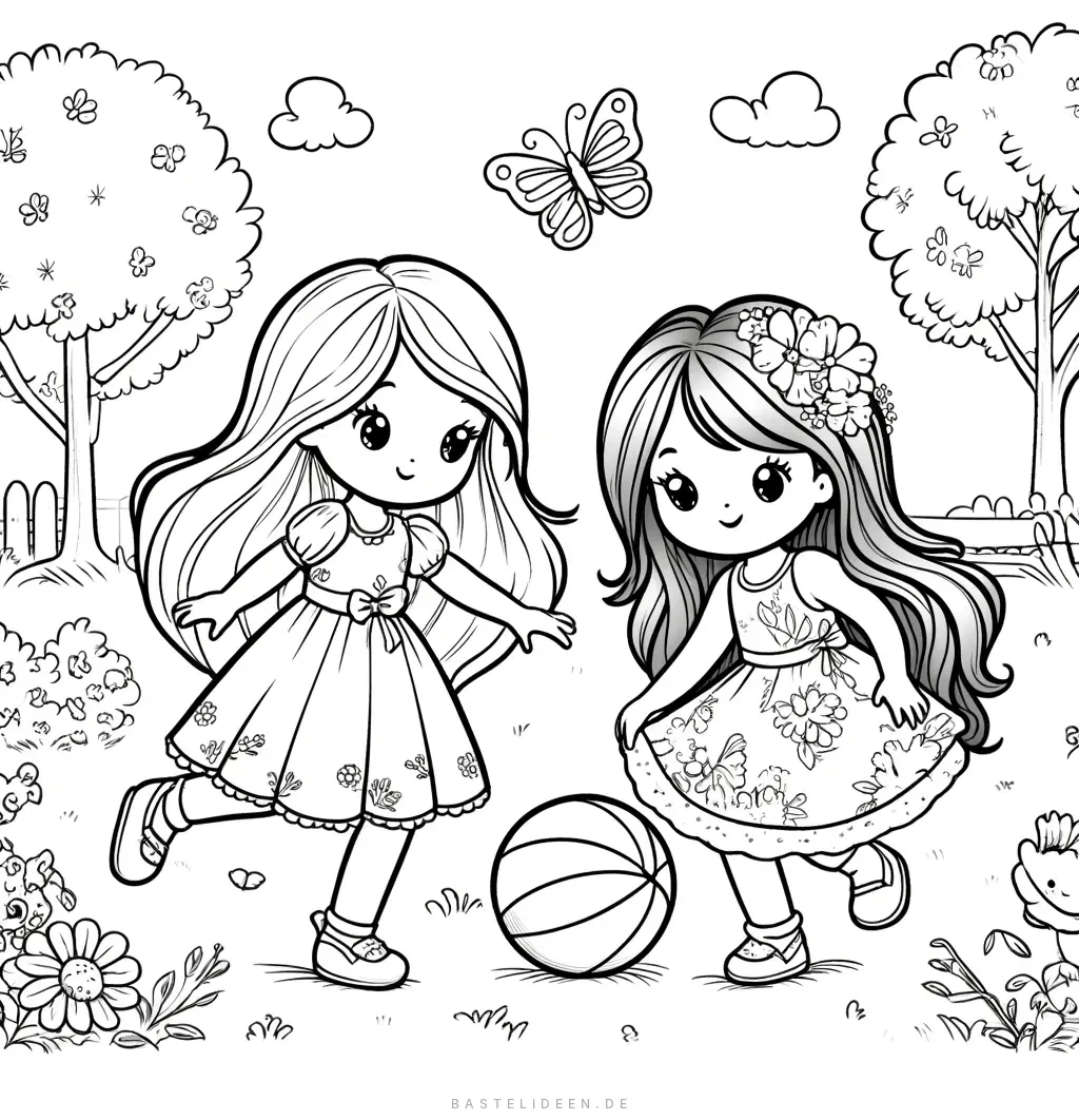 Mädchen spielen mit Ball im Garten