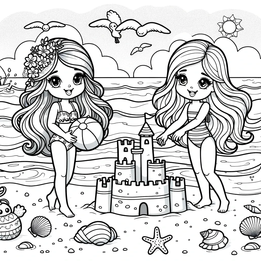 Mädchen bauen Sandburg am Strand