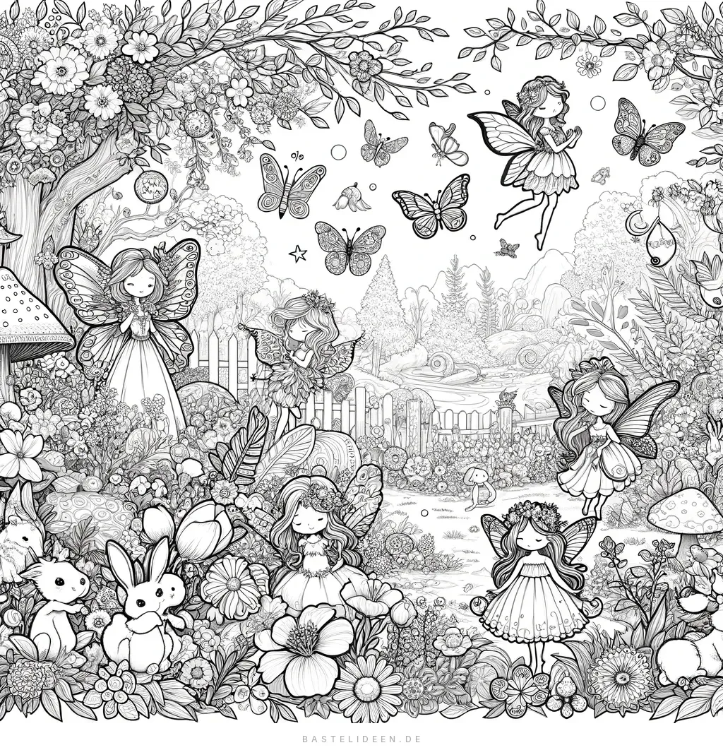 Märchenland mit Feen und Blumengarten