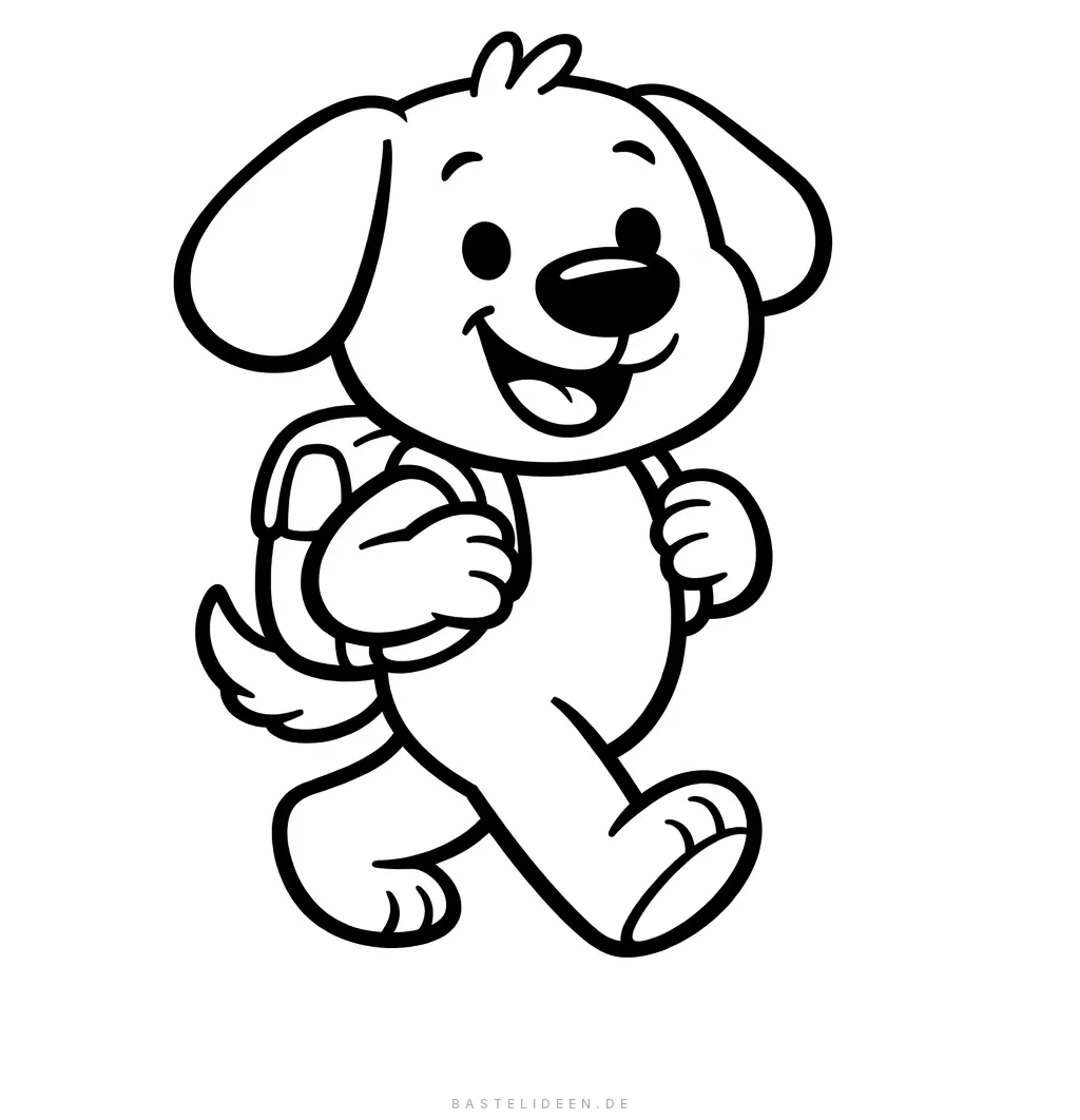 Fröhlicher Hund mit Schulranzen auf dem Rücken