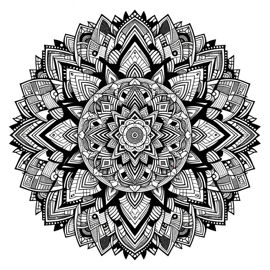 Symmetrisches Mandala mit komplexen geometrischen Mustern