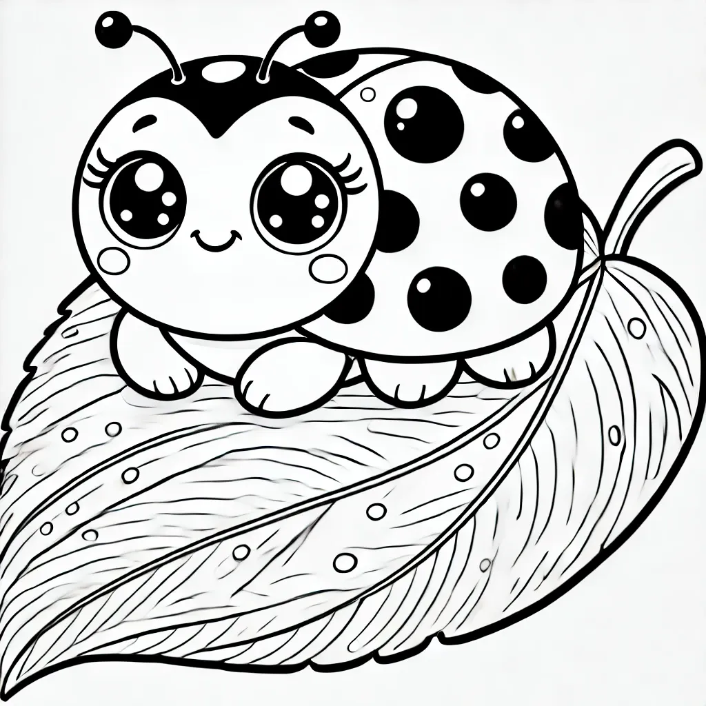 Marienkäfer mit großen Augen auf einem Blatt