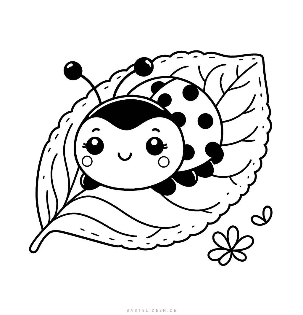 Niedlicher Marienkäfer auf Blatt mit Blume