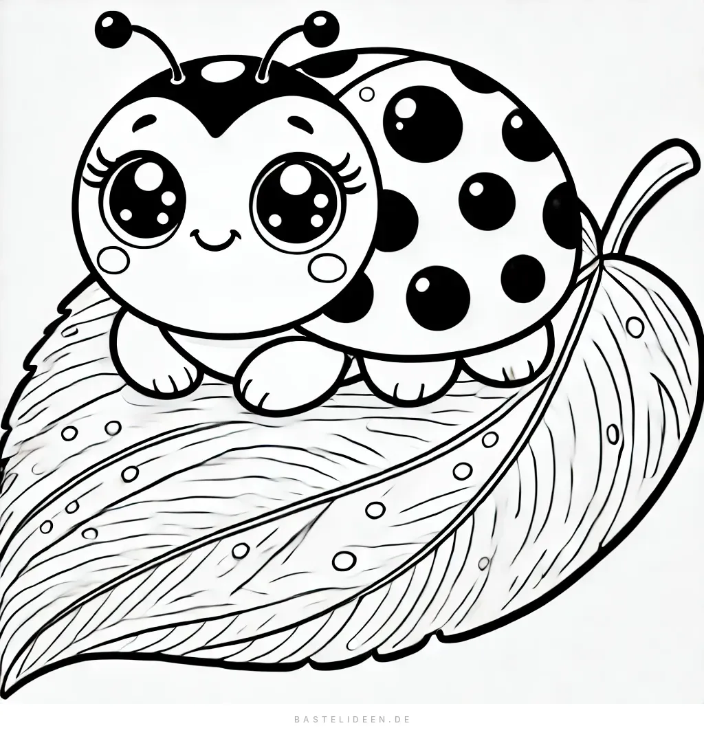 Marienkäfer mit großen Augen auf einem Blatt