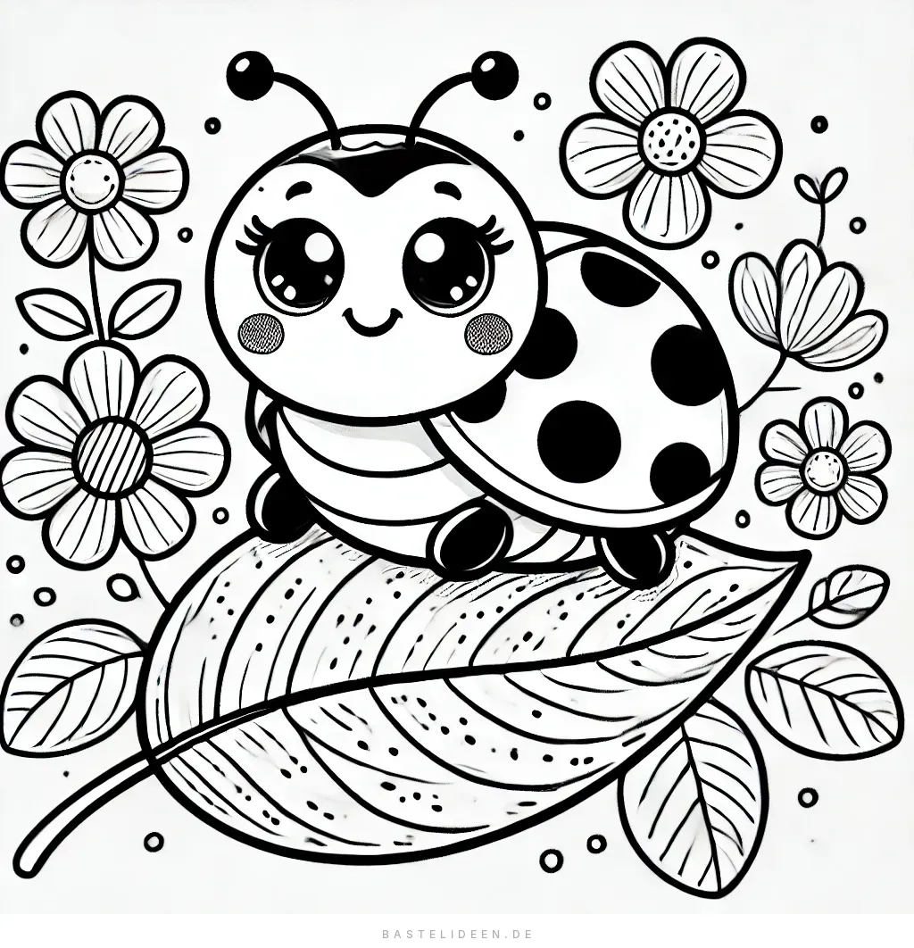 Fröhlicher Marienkäfer umgeben von blühenden Blumen