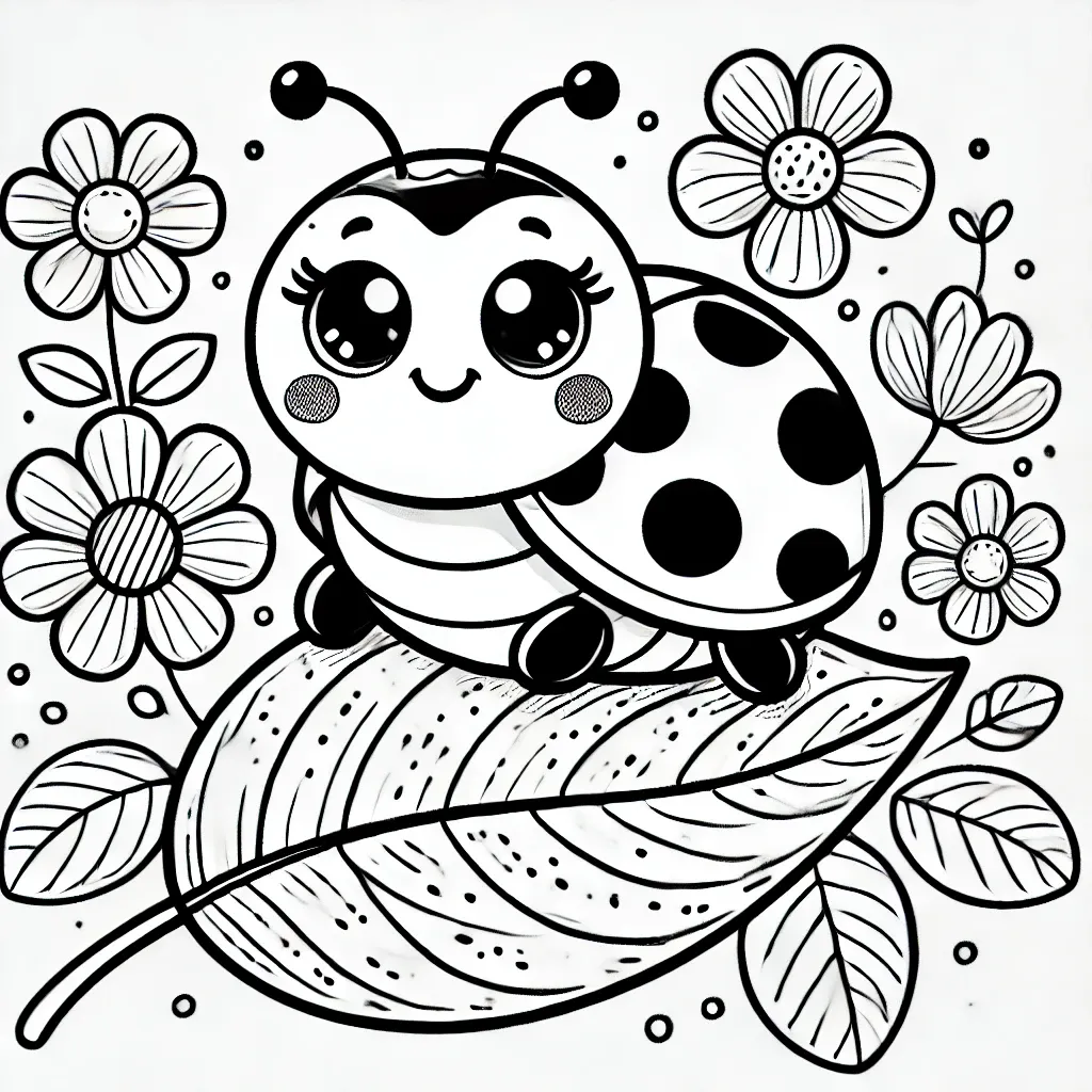 Fröhlicher Marienkäfer umgeben von blühenden Blumen