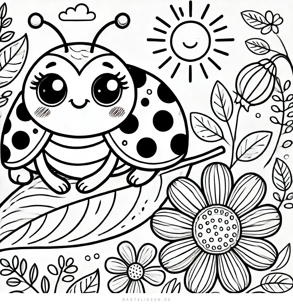 Marienkäfer im blühenden Garten mit strahlender Sonne