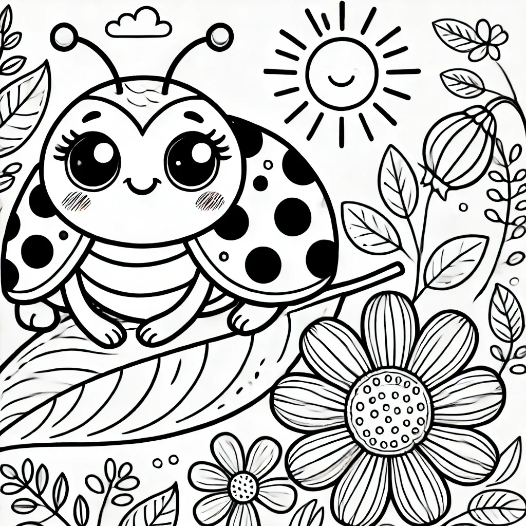 Marienkäfer im blühenden Garten mit strahlender Sonne