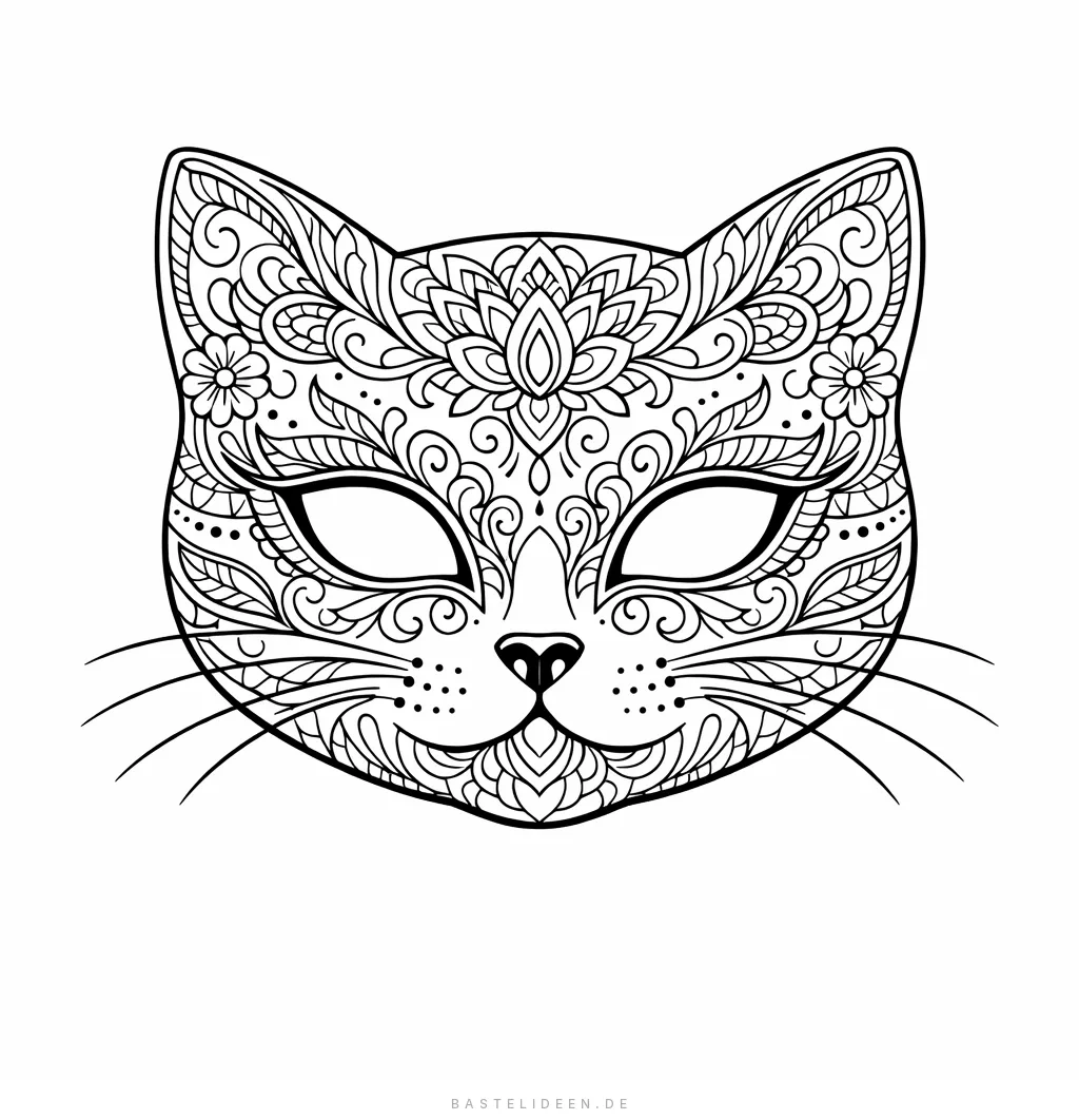 Elegante Katzen-Maske mit dekorativen Mustern und Schnurrhaaren