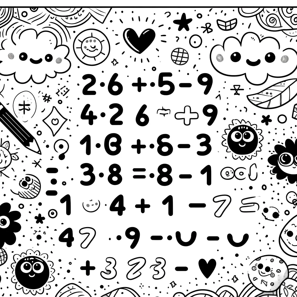Matheaufgaben mit lächelnden Wolken und Sonnen