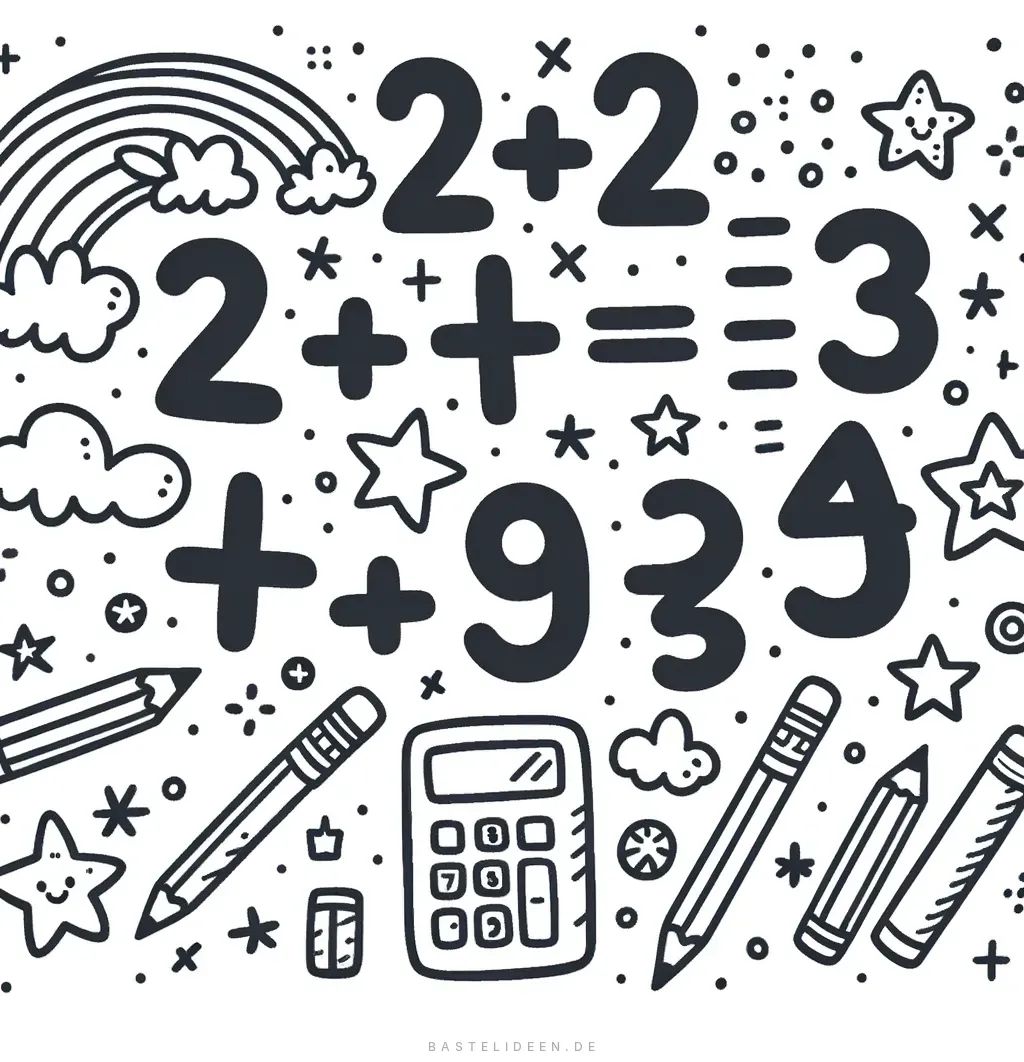 Mathe-Gleichungen mit fröhlichen Sternen und Regenbögen
