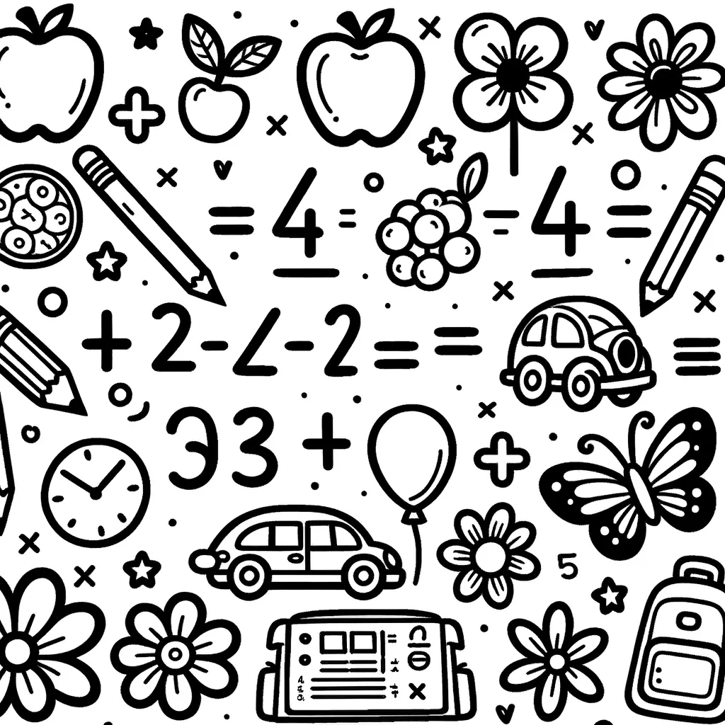 Additions- und Subtraktionsaufgaben mit Äpfeln und Blumen