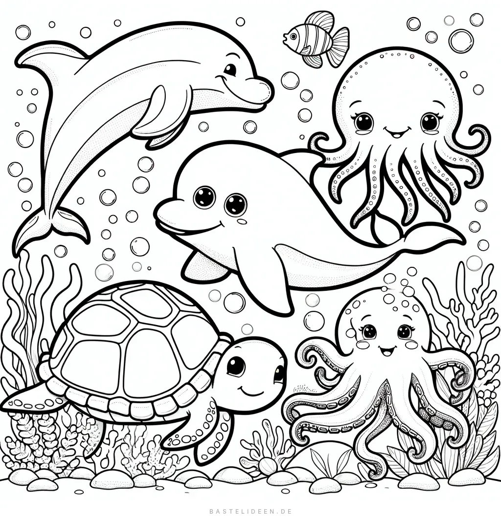Delfin Schildkröte Seehunde und Oktopusse unter Wasser